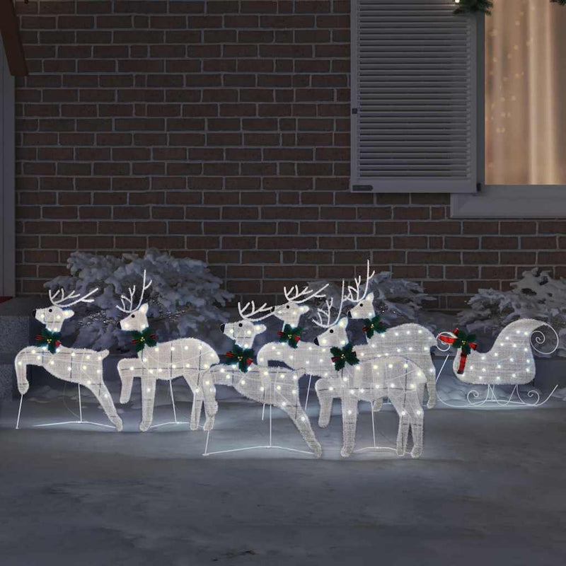 Afbeelding laden in galerijviewer, Vidaxl led rendieren 7 pcs zilver stof
