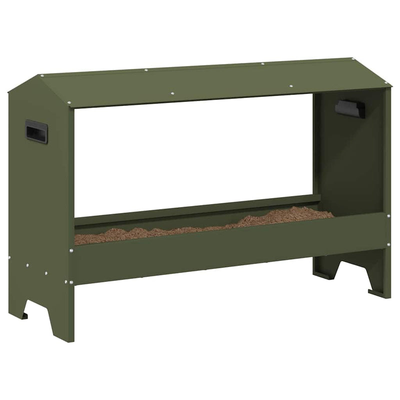 Afbeelding laden in galerijviewer, Vidaxl kippen voederbak olijf groen 81 x 32 x 53,5 cm
