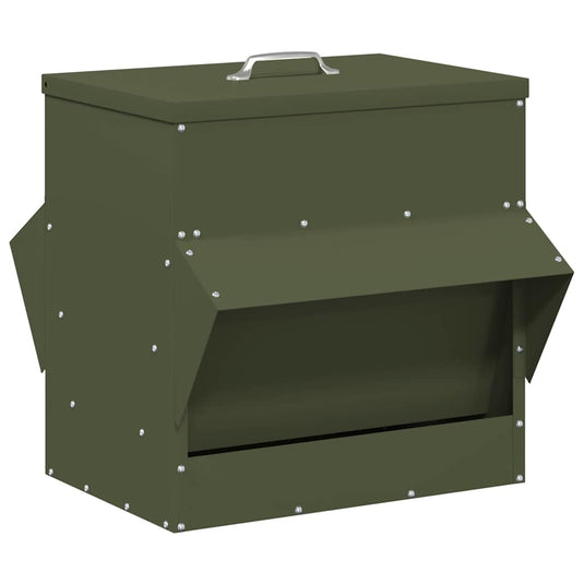 Vidaxl kip voerbak olijf groen 40,5 x 45 x 41 cm koudgewalst staal