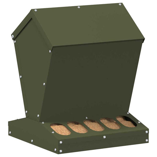 Vidaxl kip voerbak olijf groen 30 x 30 x 39 cm koudgewalst staal