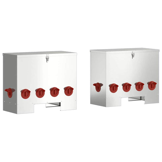 Vidaxl kip voerbak 2 pcs zilver 60,5 x 29 x 51 cm gegalvaniseerd staal