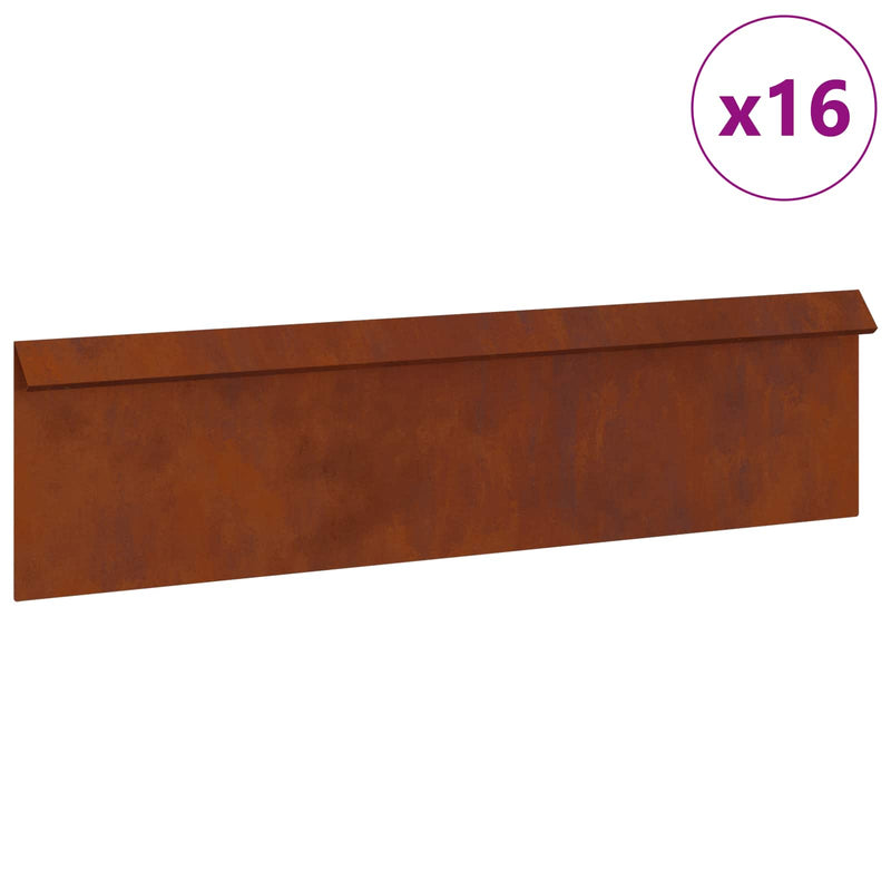 Afbeelding laden in galerijviewer, Vidaxl slakkenhekje 16 pcs roestig 100 x 3,5 x 25 cm cortenstaal
