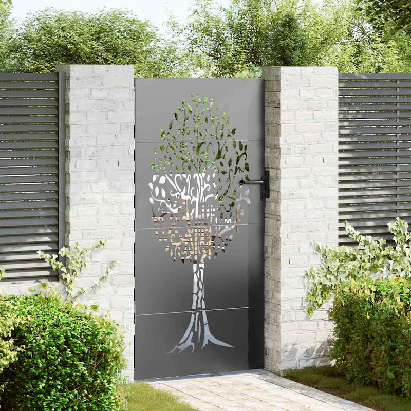 Afbeelding laden in galerijviewer, Vidaxl tuinpoort met slot zwart 85 x 200 cm poedergecoat staal
