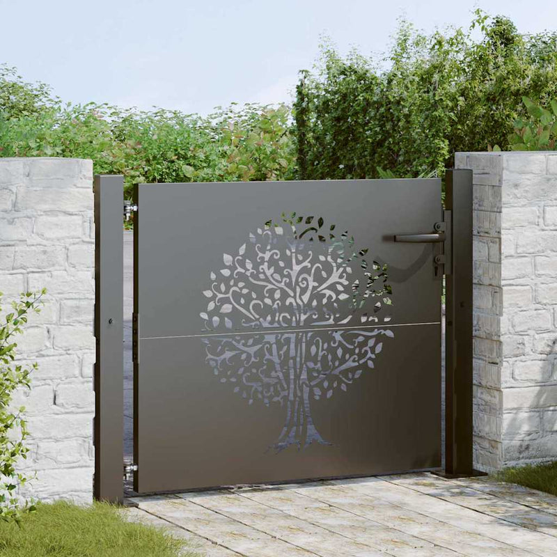 Afbeelding laden in galerijviewer, Vidaxl tuinpoort met slot zwart 110 x 105 cm poedergecoat staal
