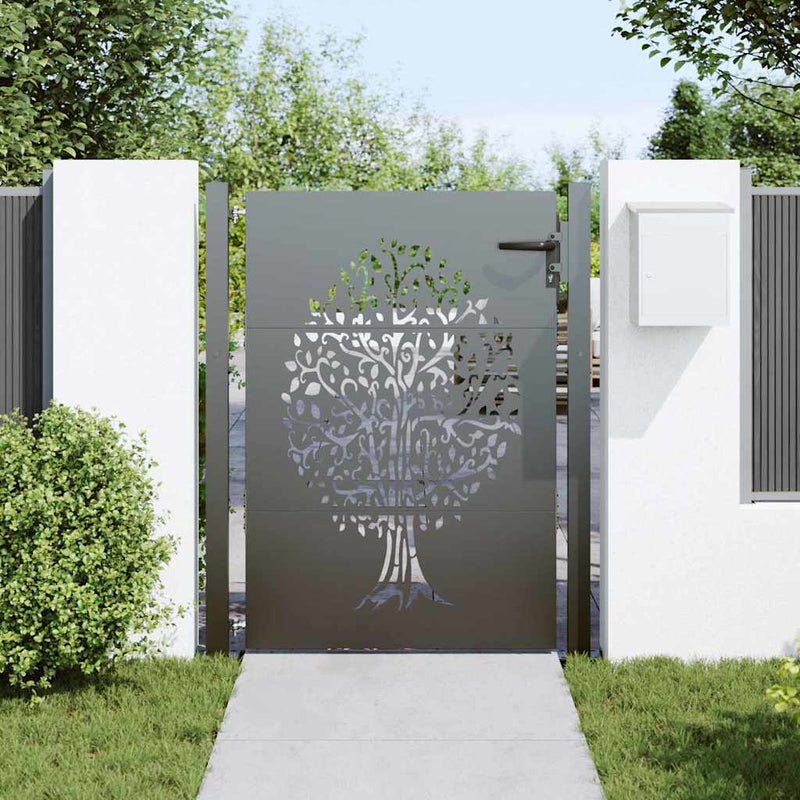 Afbeelding laden in galerijviewer, Vidaxl tuinpoort met slot zwart 110 x 155 cm poedergecoat staal
