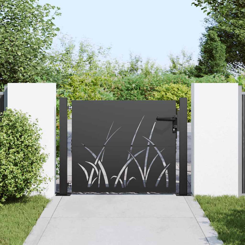 Afbeelding laden in galerijviewer, Vidaxl tuinpoort met slot zwart 110 x 105 cm poedergecoat staal
