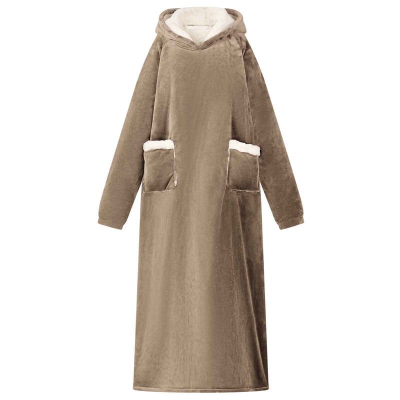 Afbeelding laden in galerijviewer, Vidaxl deken hoodie kameel l fleece en flanel
