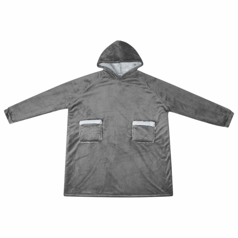 Afbeelding laden in galerijviewer, Vidaxl deken hoodie donkergrijs l fleece en flanel
