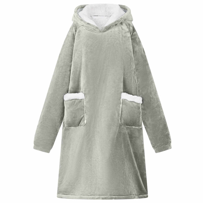 Afbeelding laden in galerijviewer, Vidaxl deken hoodie grijs l fleece en flanel
