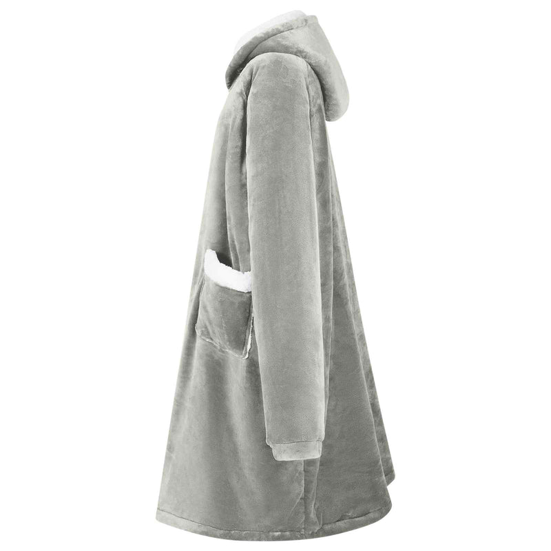 Afbeelding laden in galerijviewer, Vidaxl deken hoodie grijs l fleece en flanel
