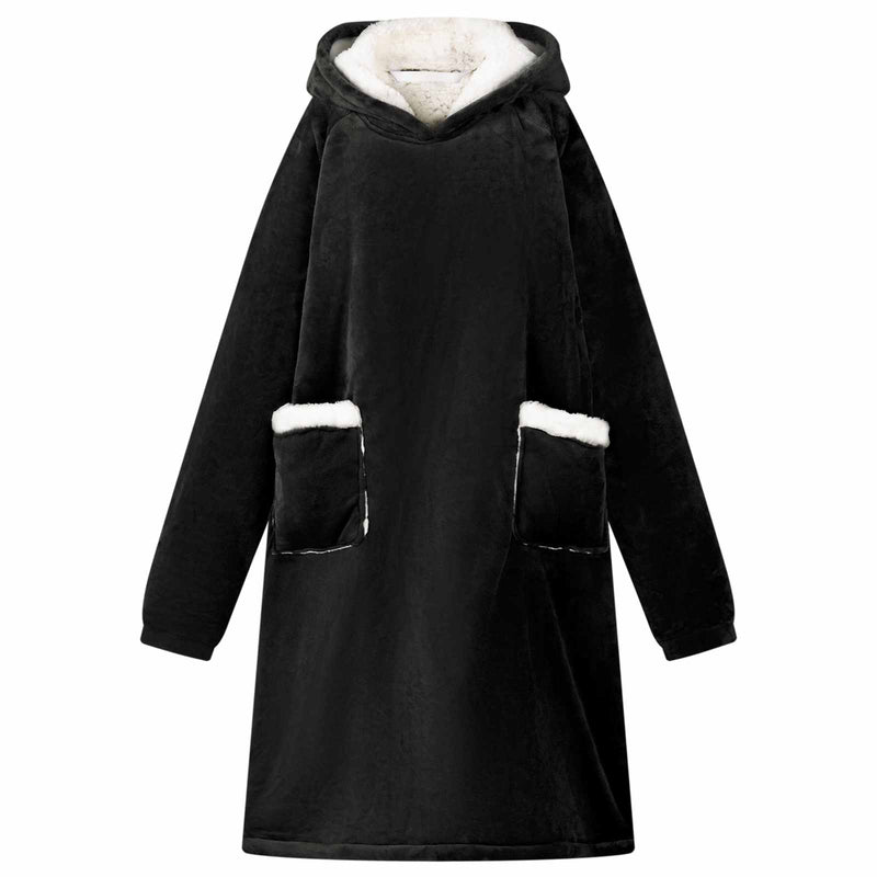 Afbeelding laden in galerijviewer, Vidaxl deken hoodie zwart m fleece en flanel
