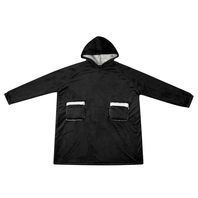 Afbeelding laden in galerijviewer, Vidaxl deken hoodie zwart m fleece en flanel
