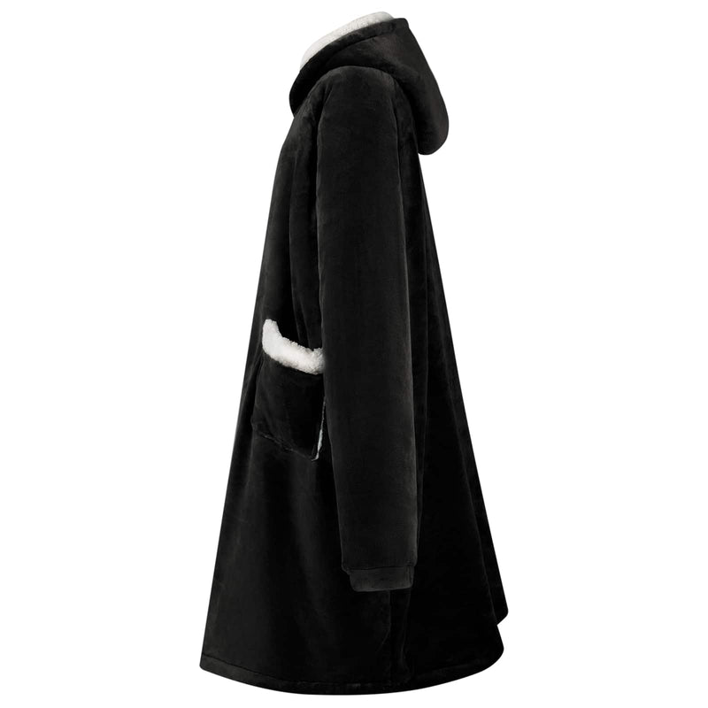 Afbeelding laden in galerijviewer, Vidaxl deken hoodie zwart m fleece en flanel
