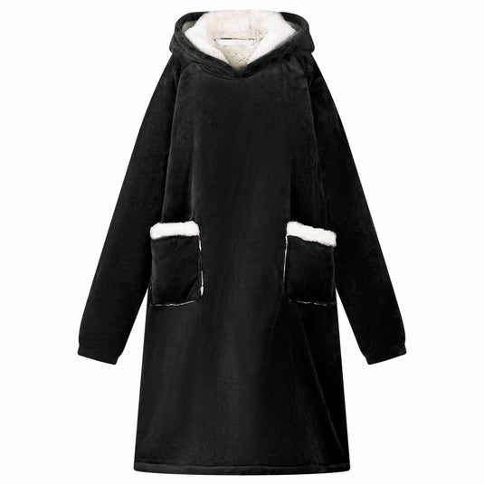 Vidaxl deken hoodie zwart l fleece en flanel
