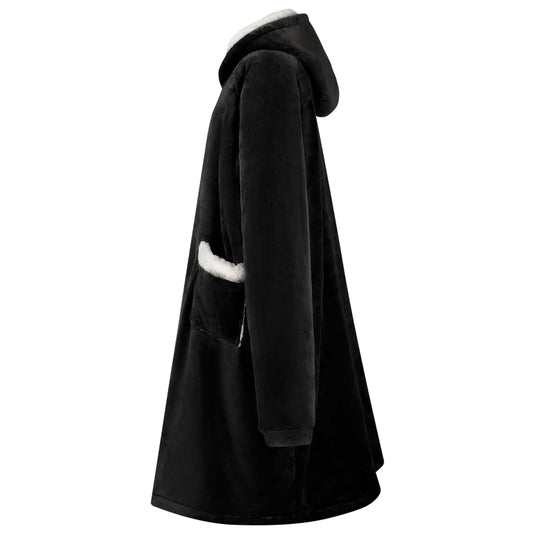 Vidaxl deken hoodie zwart l fleece en flanel