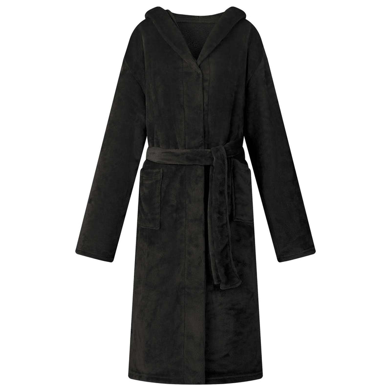 Afbeelding laden in galerijviewer, Vidaxl badjas hoodie zwart xxxl flanel
