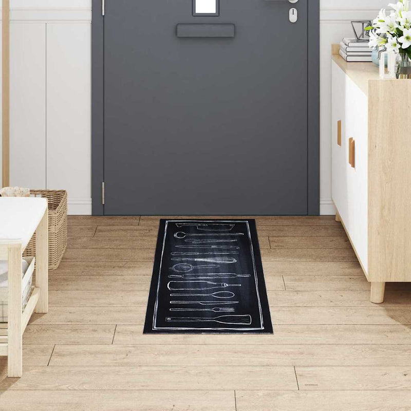 Afbeelding laden in galerijviewer, Vidaxl keuken vloerkleed zwart 150 x 45 cm fluweel
