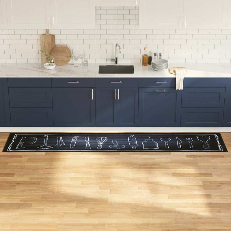 Afbeelding laden in galerijviewer, Vidaxl keuken vloerkleed zwart 300 x 60 cm fluweel
