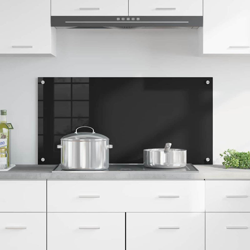 Afbeelding laden in galerijviewer, Vidaxl keuken achterwand zwart 100 x 50 cm gehard glas
