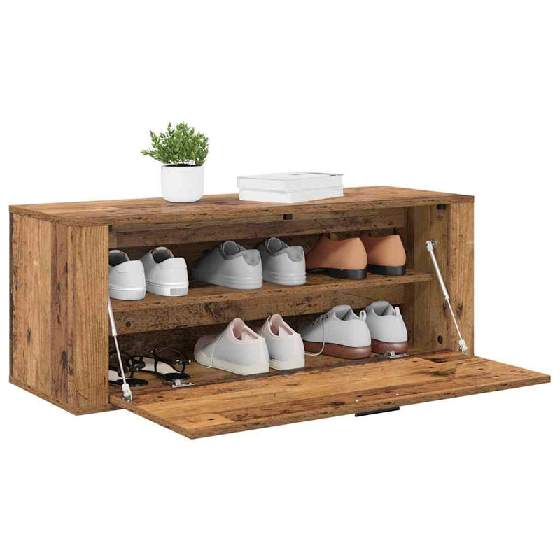 Afbeelding laden in galerijviewer, Vidaxl schoenenkast met plank oud hout 100 x 35 x 38 cm bewerkt hout
