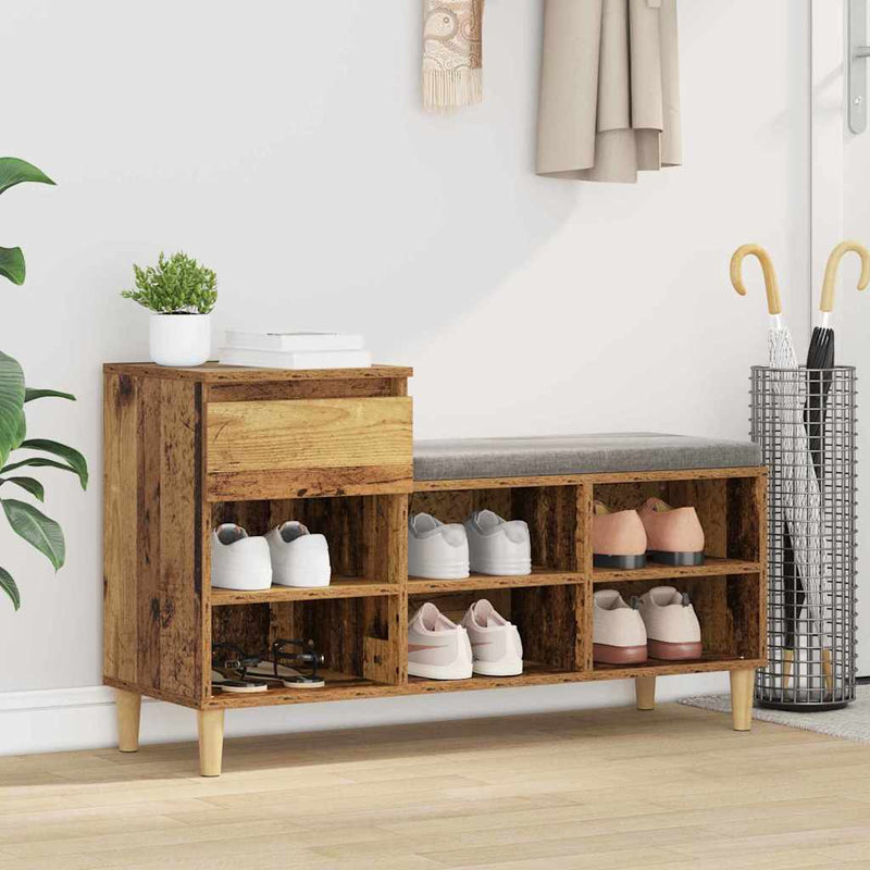 Afbeelding laden in galerijviewer, Vidaxl schoenenkast met lade oudhout 102 x 36 x 60 cm bewerkt hout
