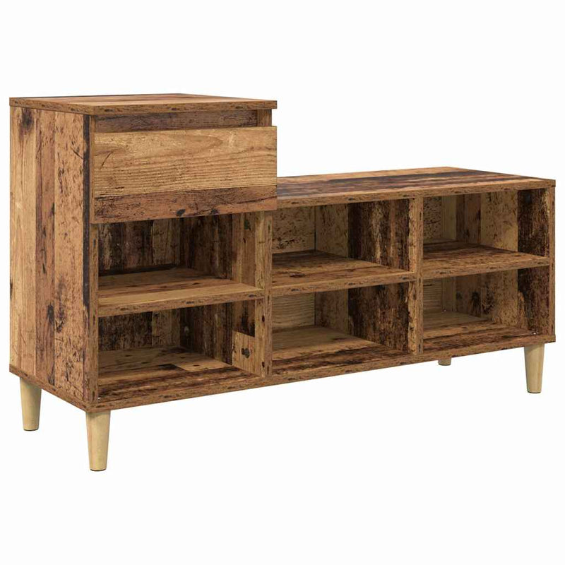 Afbeelding laden in galerijviewer, Vidaxl schoenenkast met lade oudhout 102 x 36 x 60 cm bewerkt hout
