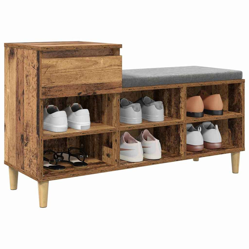 Afbeelding laden in galerijviewer, Vidaxl schoenenkast met lade oudhout 102 x 36 x 60 cm bewerkt hout
