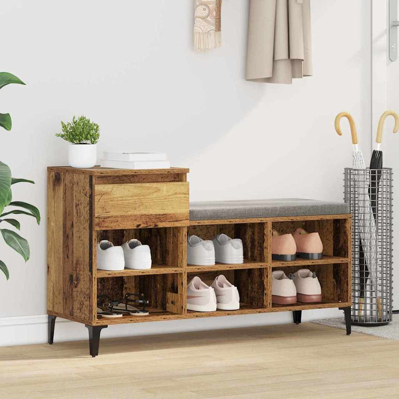 Afbeelding laden in galerijviewer, Vidaxl schoenenkast met lade oud hout 102 x 36 x 60 cm bewerkt hout
