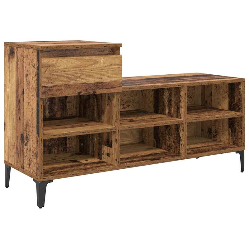 Afbeelding laden in galerijviewer, Vidaxl schoenenkast met lade oud hout 102 x 36 x 60 cm bewerkt hout
