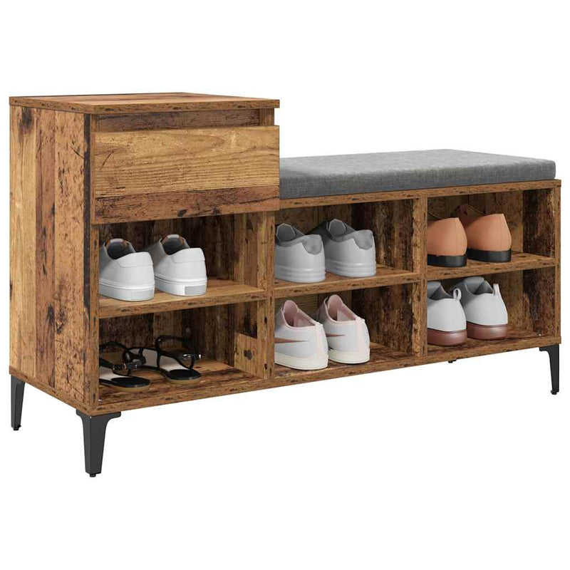 Afbeelding laden in galerijviewer, Vidaxl schoenenkast met lade oud hout 102 x 36 x 60 cm bewerkt hout
