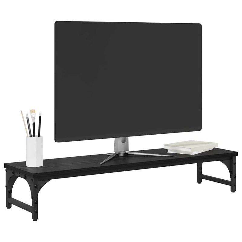 Afbeelding laden in galerijviewer, Vidaxl monitor stand zwart eiken 85 x 23 x 15,5 cm bewerkt hout
