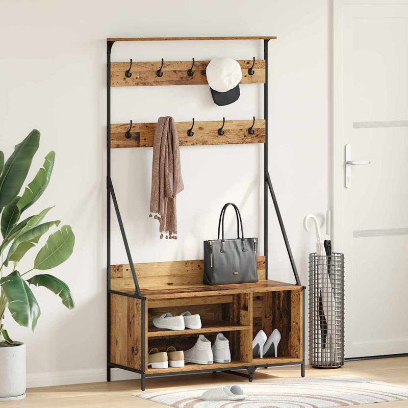 Afbeelding laden in galerijviewer, Vidaxl kledingrek met plank oud hout 100 x 41 x 184 cm bewerkt hout
