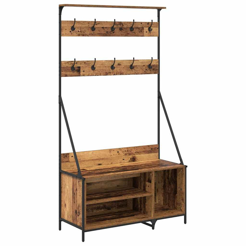 Afbeelding laden in galerijviewer, Vidaxl kledingrek met plank oud hout 100 x 41 x 184 cm bewerkt hout
