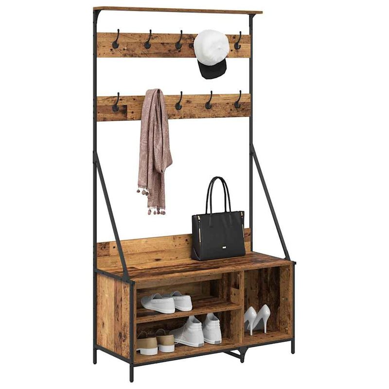 Afbeelding laden in galerijviewer, Vidaxl kledingrek met plank oud hout 100 x 41 x 184 cm bewerkt hout
