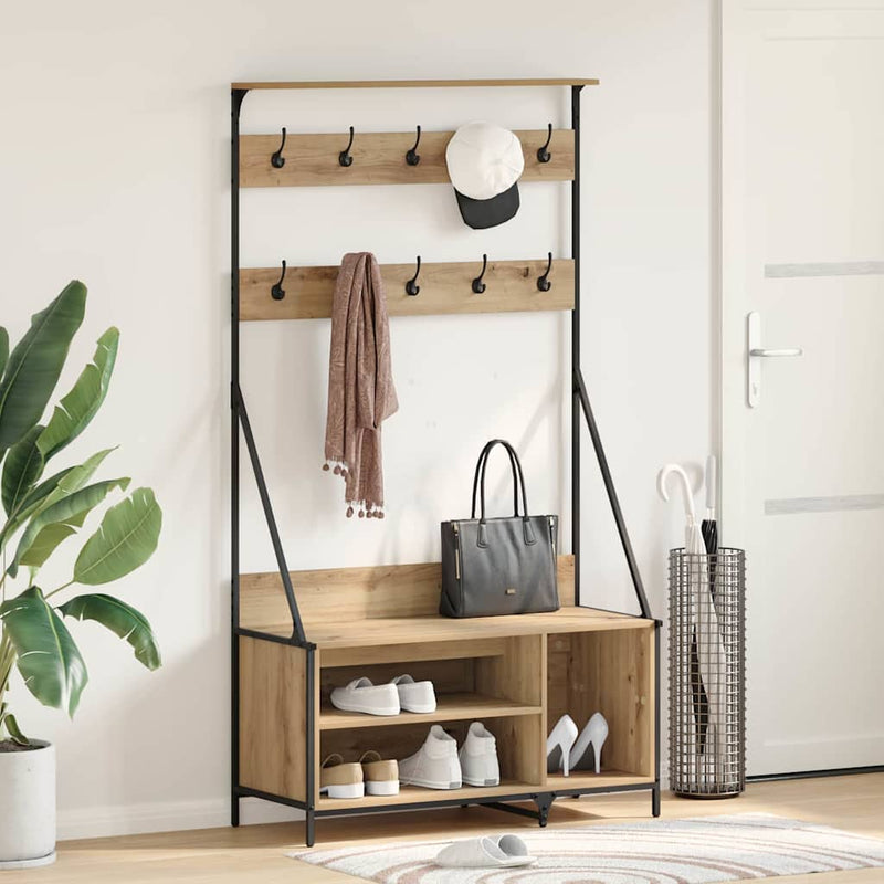 Afbeelding laden in galerijviewer, Vidaxl kledingrek artisan eiken 100 x 41 x 184 cm bewerkt hout
