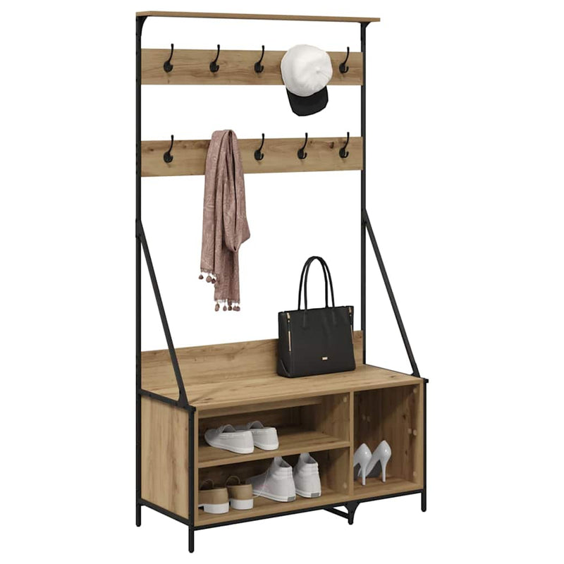 Afbeelding laden in galerijviewer, Vidaxl kledingrek artisan eiken 100 x 41 x 184 cm bewerkt hout
