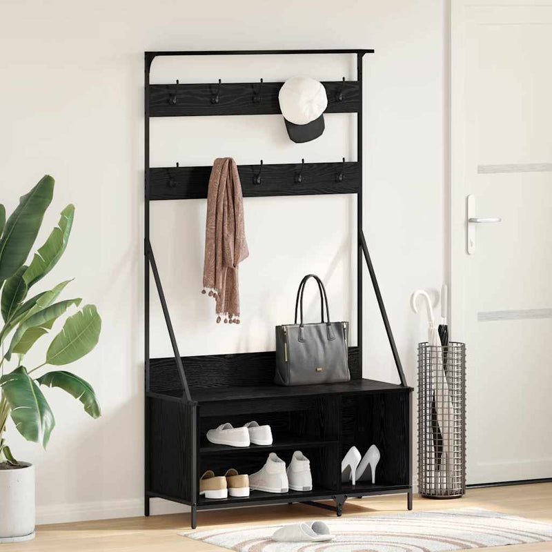 Afbeelding laden in galerijviewer, Vidaxl kledingrek met plank zwart eiken 100 x 41 x 184 cm bewerkt hout

