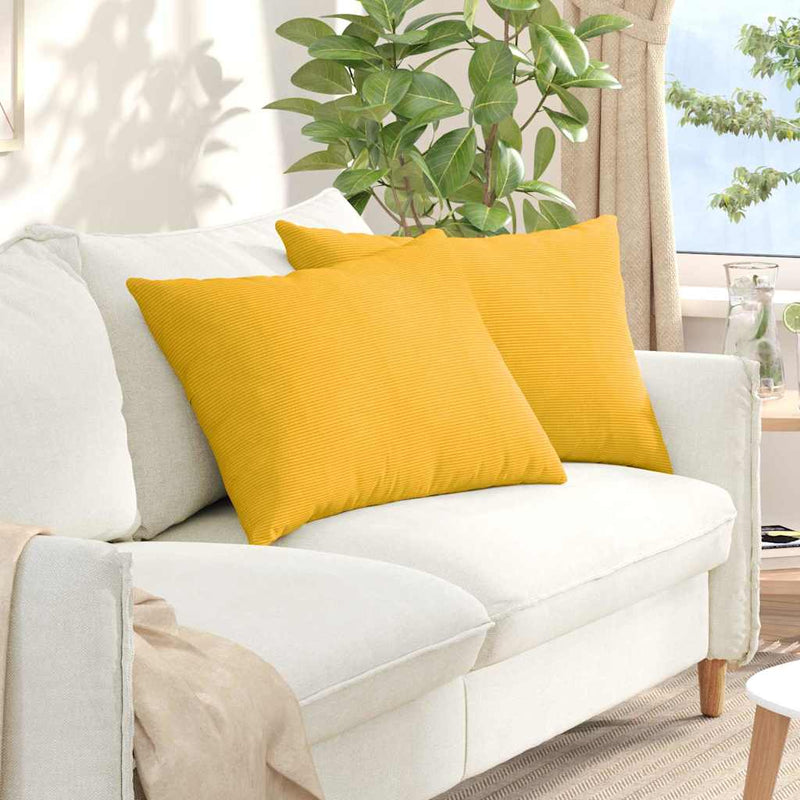 Afbeelding laden in galerijviewer, Vidaxl sofa kussens 2 stuks lichtgeel 70 x 50 cm cordstof
