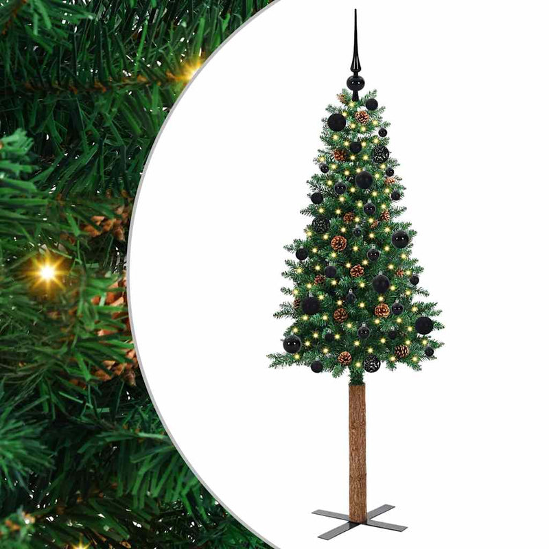 Afbeelding laden in galerijviewer, Vidaxl slanke kerstboom groen 150 cm pvc en massief dennenhout
