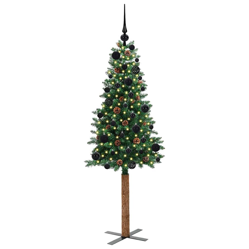 Afbeelding laden in galerijviewer, Vidaxl slanke kerstboom groen 150 cm pvc en massief dennenhout
