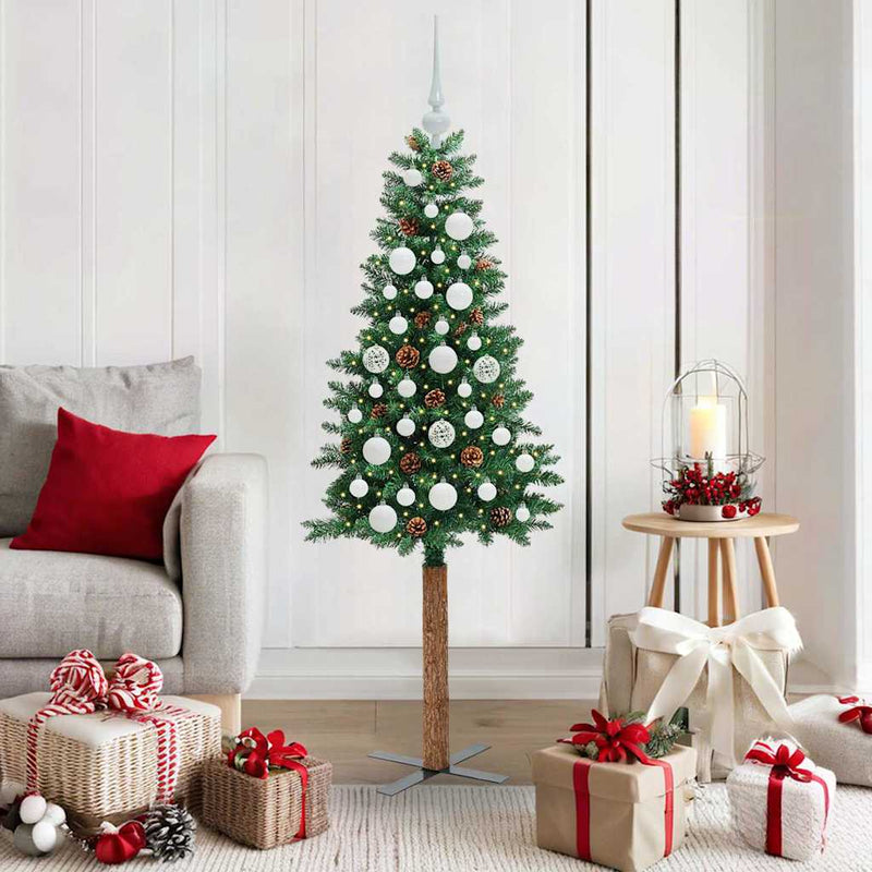 Afbeelding laden in galerijviewer, Vidaxl slanke kerstboom groen 150 cm pvc en massief dennenhout
