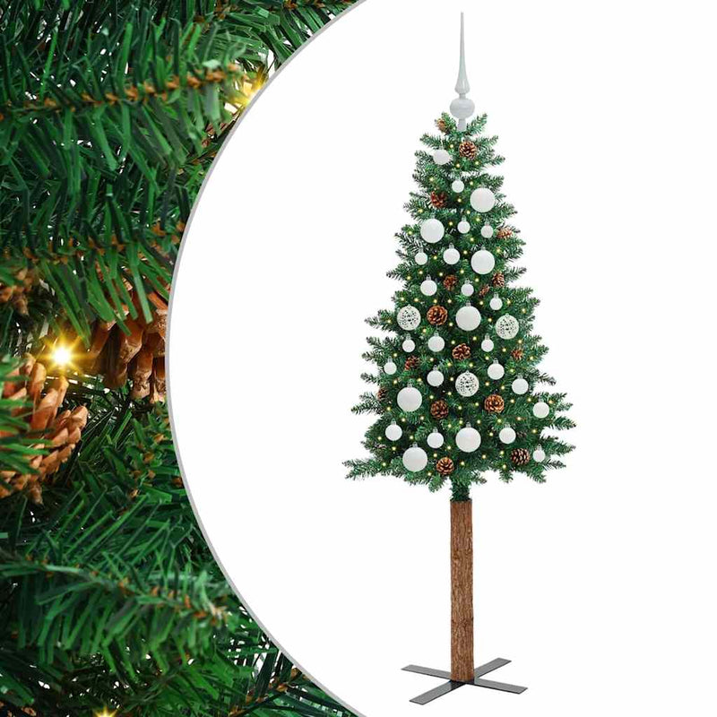 Afbeelding laden in galerijviewer, Vidaxl slanke kerstboom groen 150 cm pvc en massief dennenhout
