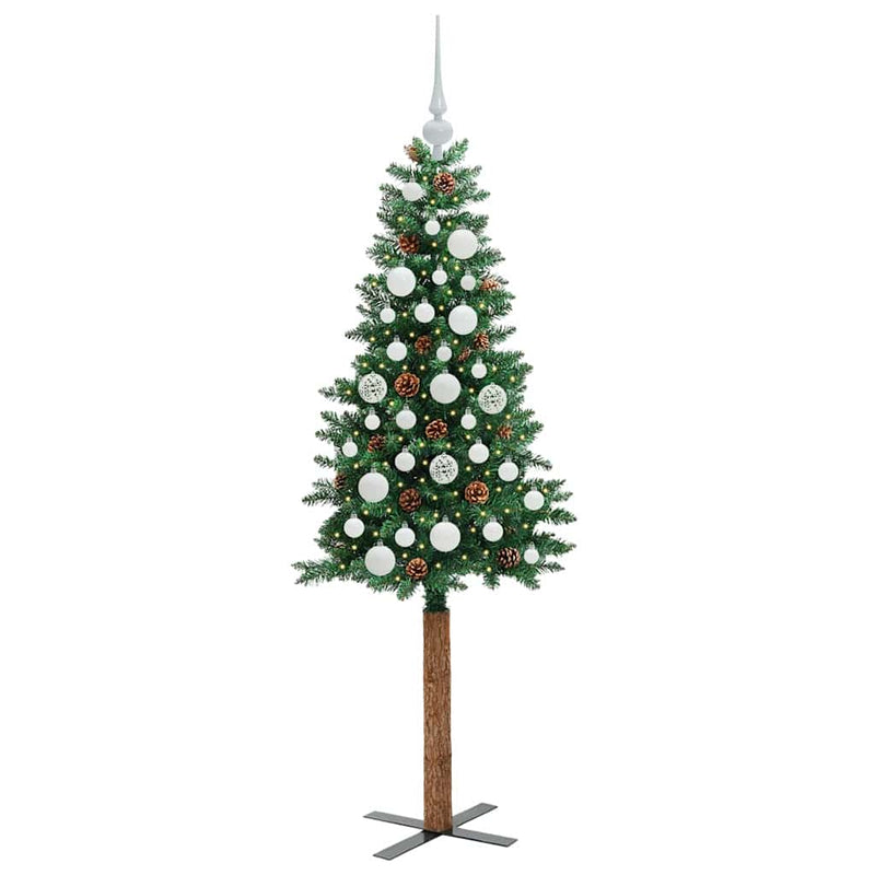 Afbeelding laden in galerijviewer, Vidaxl slanke kerstboom groen 150 cm pvc en massief dennenhout
