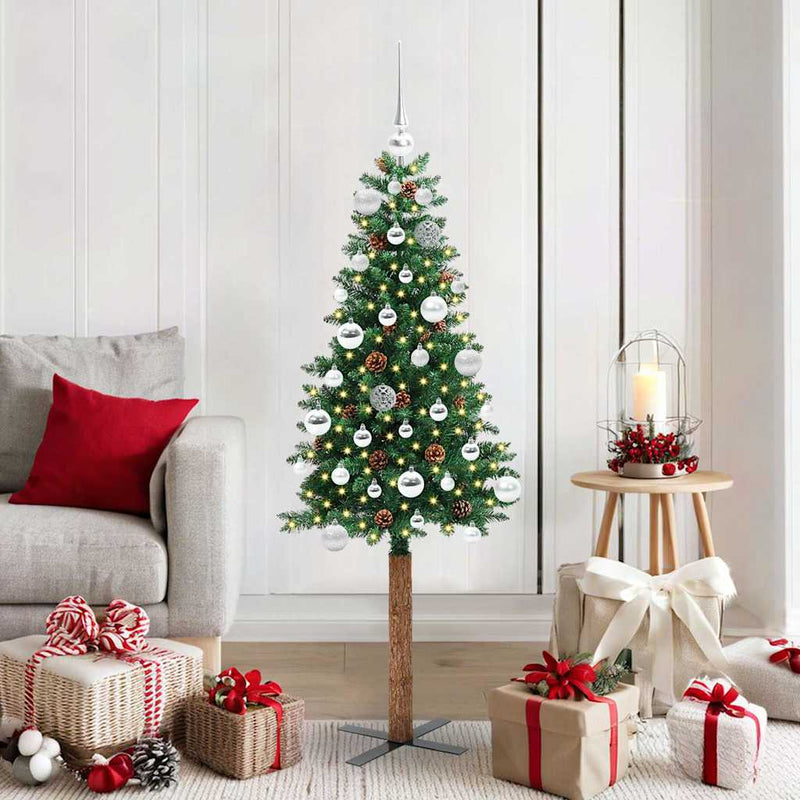 Afbeelding laden in galerijviewer, Vidaxl slanke kerstboom groen 150 cm pvc en massief dennenhout
