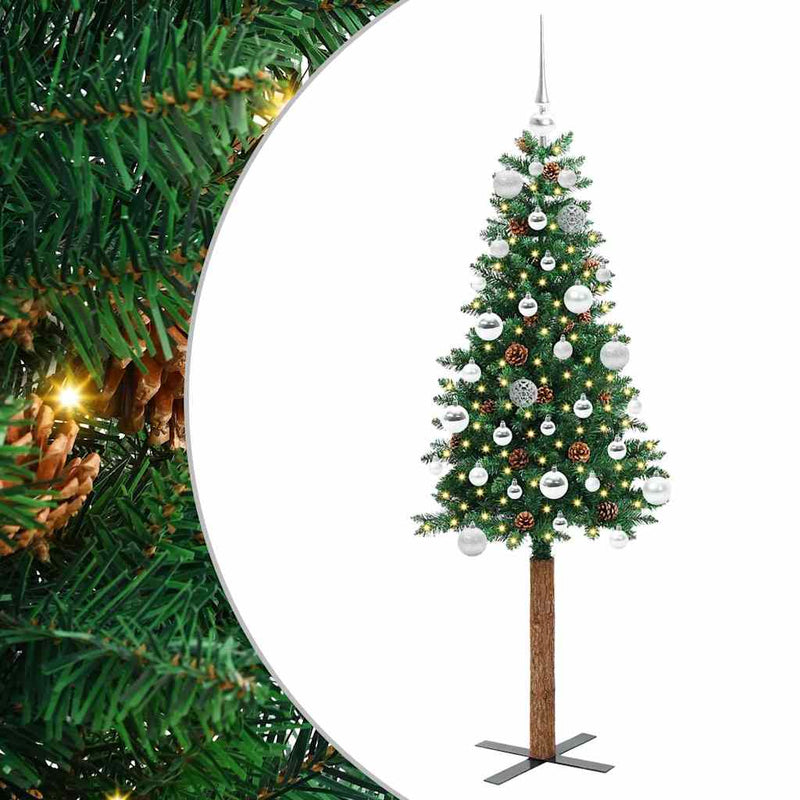 Afbeelding laden in galerijviewer, Vidaxl slanke kerstboom groen 150 cm pvc en massief dennenhout
