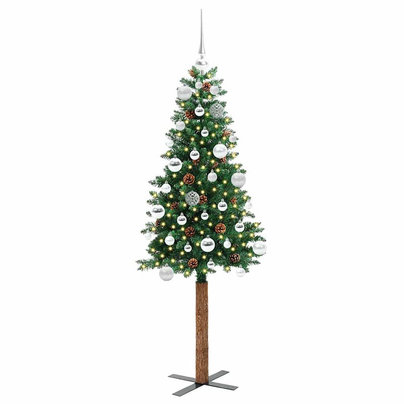 Afbeelding laden in galerijviewer, Vidaxl slanke kerstboom groen 150 cm pvc en massief dennenhout
