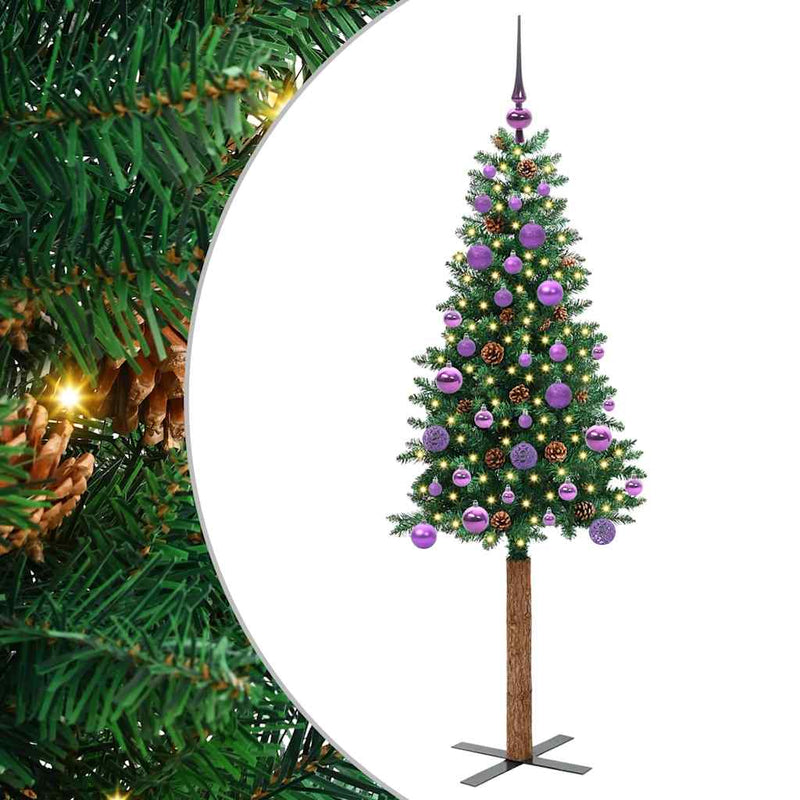 Afbeelding laden in galerijviewer, Vidaxl slanke kerstboom groen 150 cm pvc en massief dennenhout
