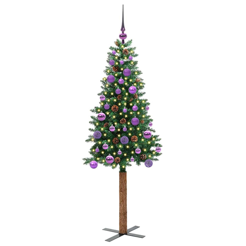 Afbeelding laden in galerijviewer, Vidaxl slanke kerstboom groen 150 cm pvc en massief dennenhout
