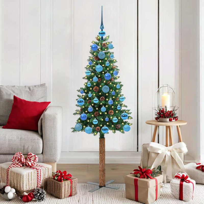 Afbeelding laden in galerijviewer, Vidaxl slanke kerstboom groen 150 cm pvc en massief dennenhout
