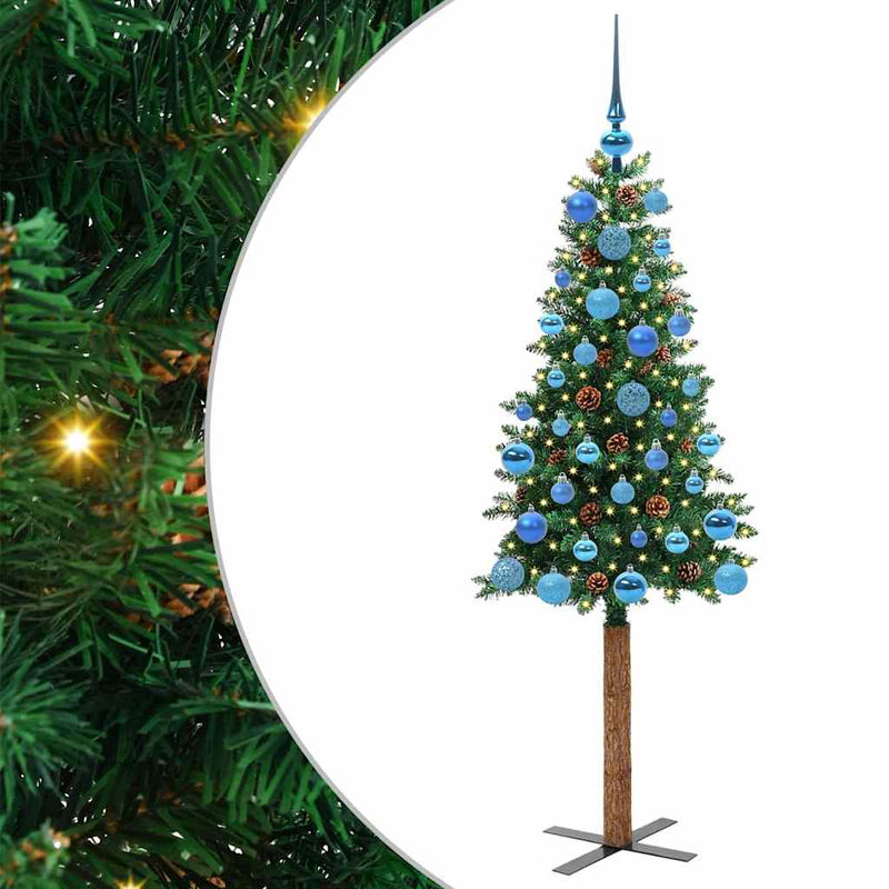 Afbeelding laden in galerijviewer, Vidaxl slanke kerstboom groen 150 cm pvc en massief dennenhout
